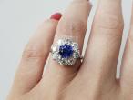 Vintage sapphire and diamond coronet cluster engagement ring