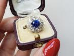 Vintage sapphire and diamond coronet cluster engagement ring