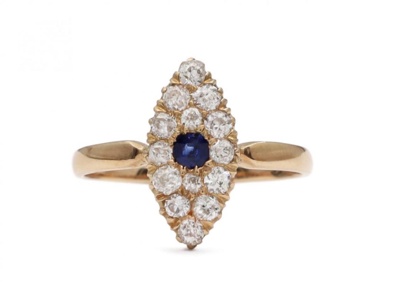 Antique Austrian sapphire and diamond marquise cluster ring