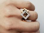 1980s diamond and 18kt yellow gold cubist ring