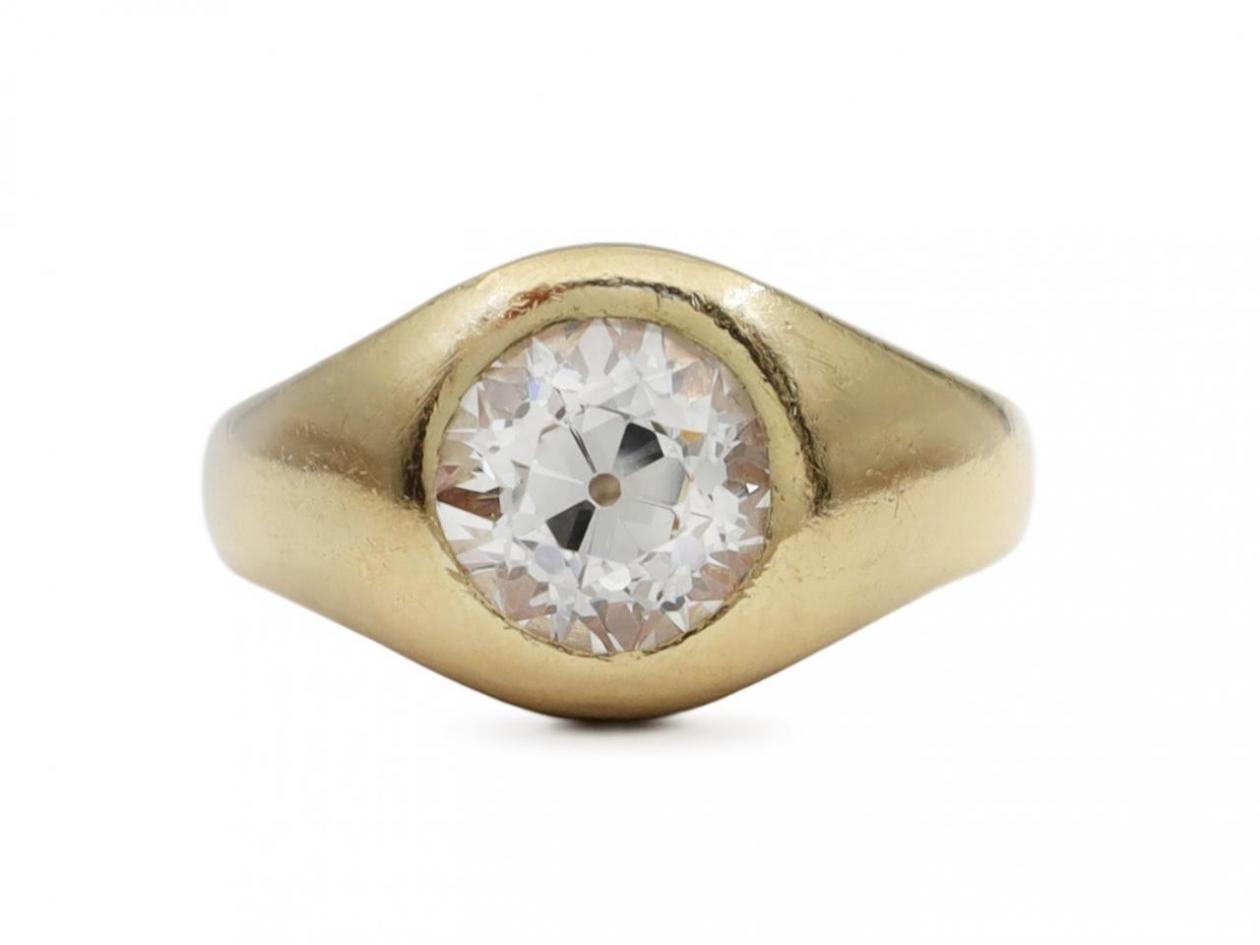 1920s 2.00ct diamond solitaire signet ring in 18kt gold