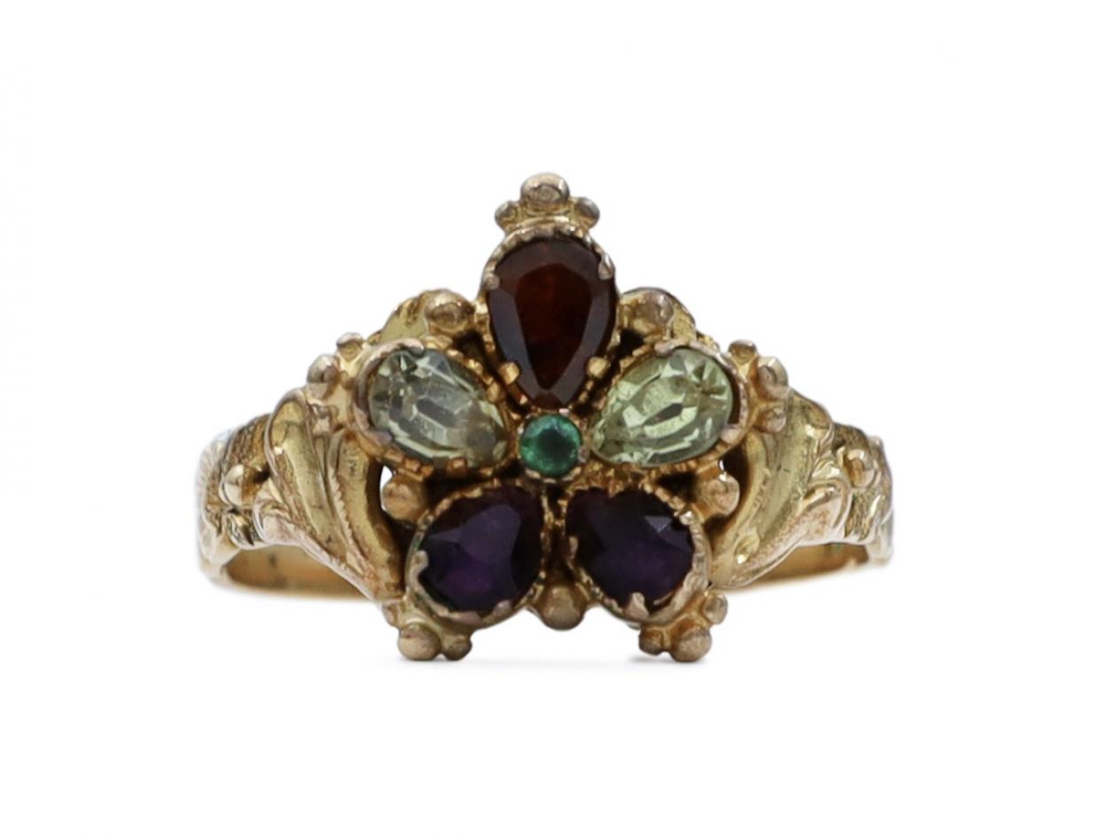 Victorian pansy flower ring in 18kt yellow gold