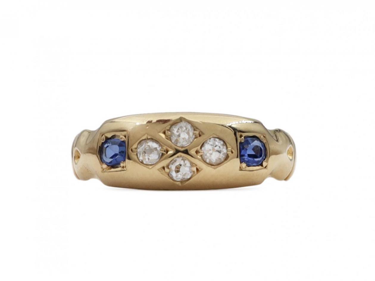 1890s diamond and sapphire flush mount ring in 18kt gold