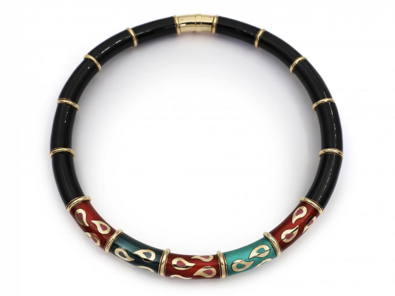 La Nouvelle Bague enamel steel and 18kt gold collar necklace