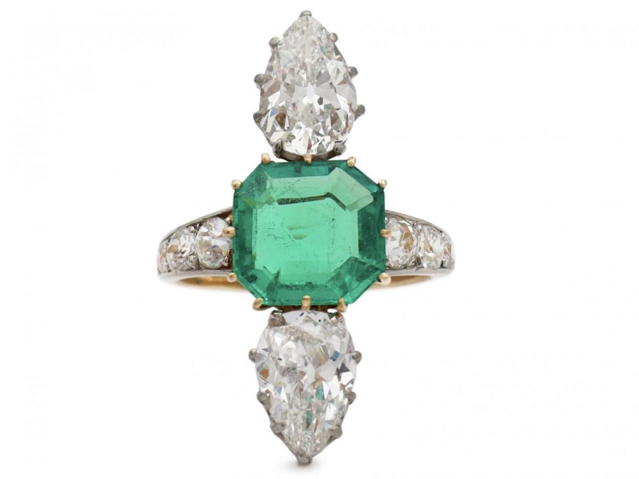 Emerald and diamond engagement ring