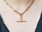 Antique paperclip link T-bar necklace in 9kt rose gold