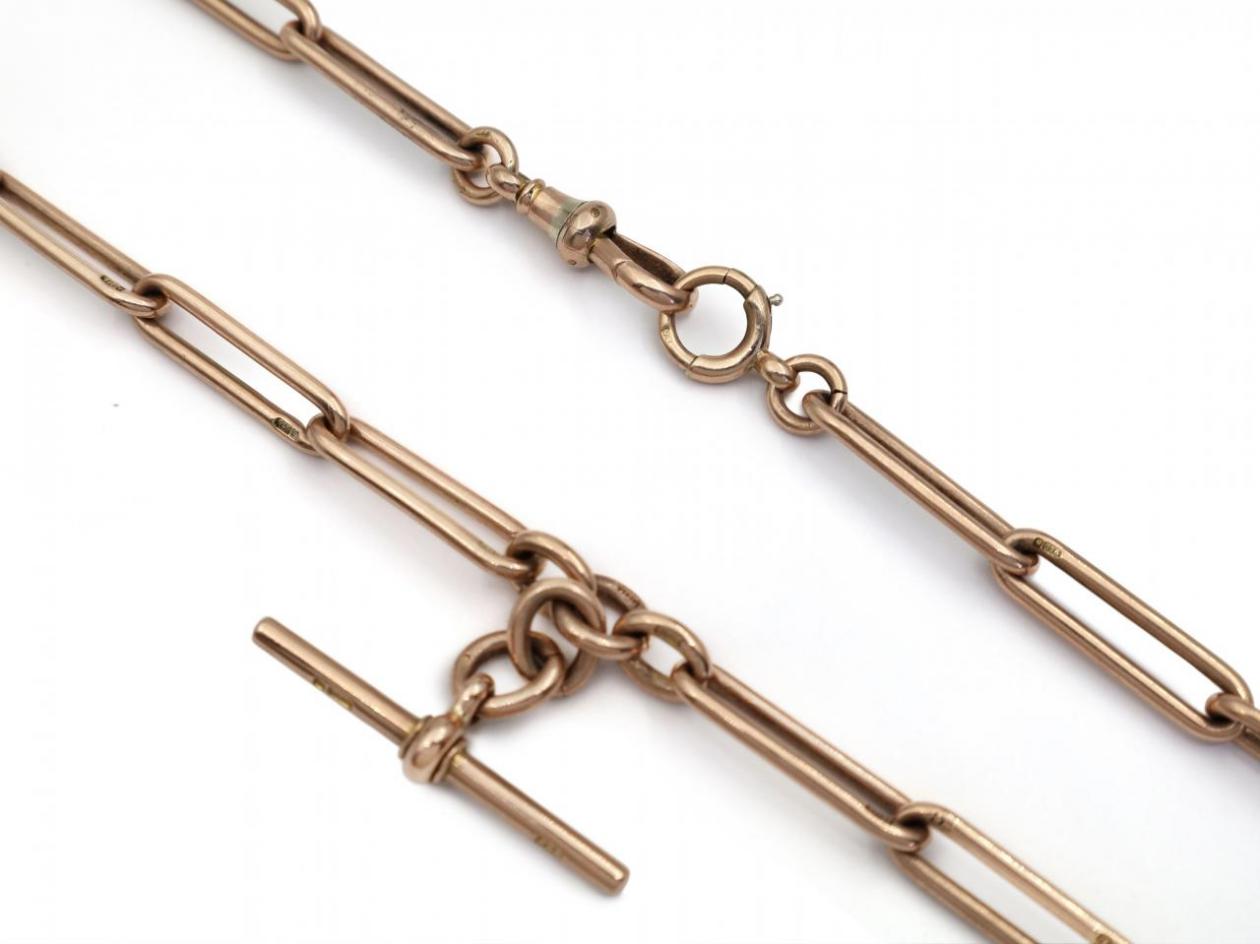 Antique paperclip link T-bar necklace in 9kt rose gold
