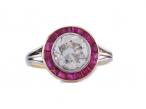 Art Deco Diamond & Ruby Target Ring – 18kt Gold & Platinum
