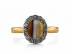 1930s Banded Agate And Diamond Cluster Ring In 15kt Yellow Gold And Platinum