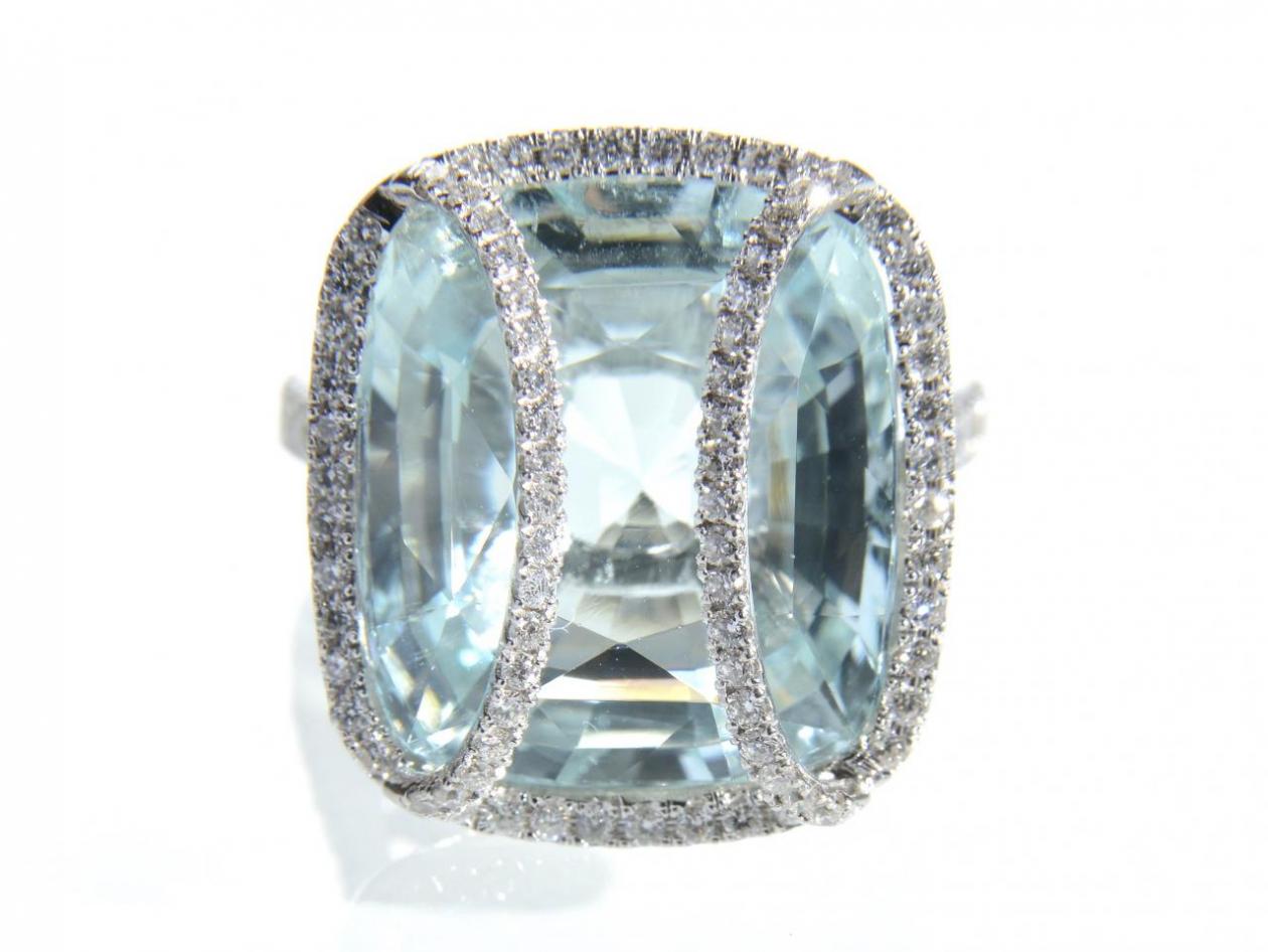 Modern Aquamarine & Diamond Cocktail Ring