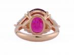 Contemporary Rubellite And Trillion Cut Diamond Three Stone Cocktail Ring In 18kt Rose Gold