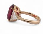 Contemporary Rubellite And Trillion Cut Diamond Three Stone Cocktail Ring In 18kt Rose Gold