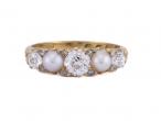 Victorian five-stone ring with diamonds and pearls in 18kt gold, hallmarked 1894 – Matthew Weldon