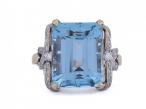 1950s aquamarine and diamond cocktail ring in 14kt yellow gold and platinum – Matthew Weldon