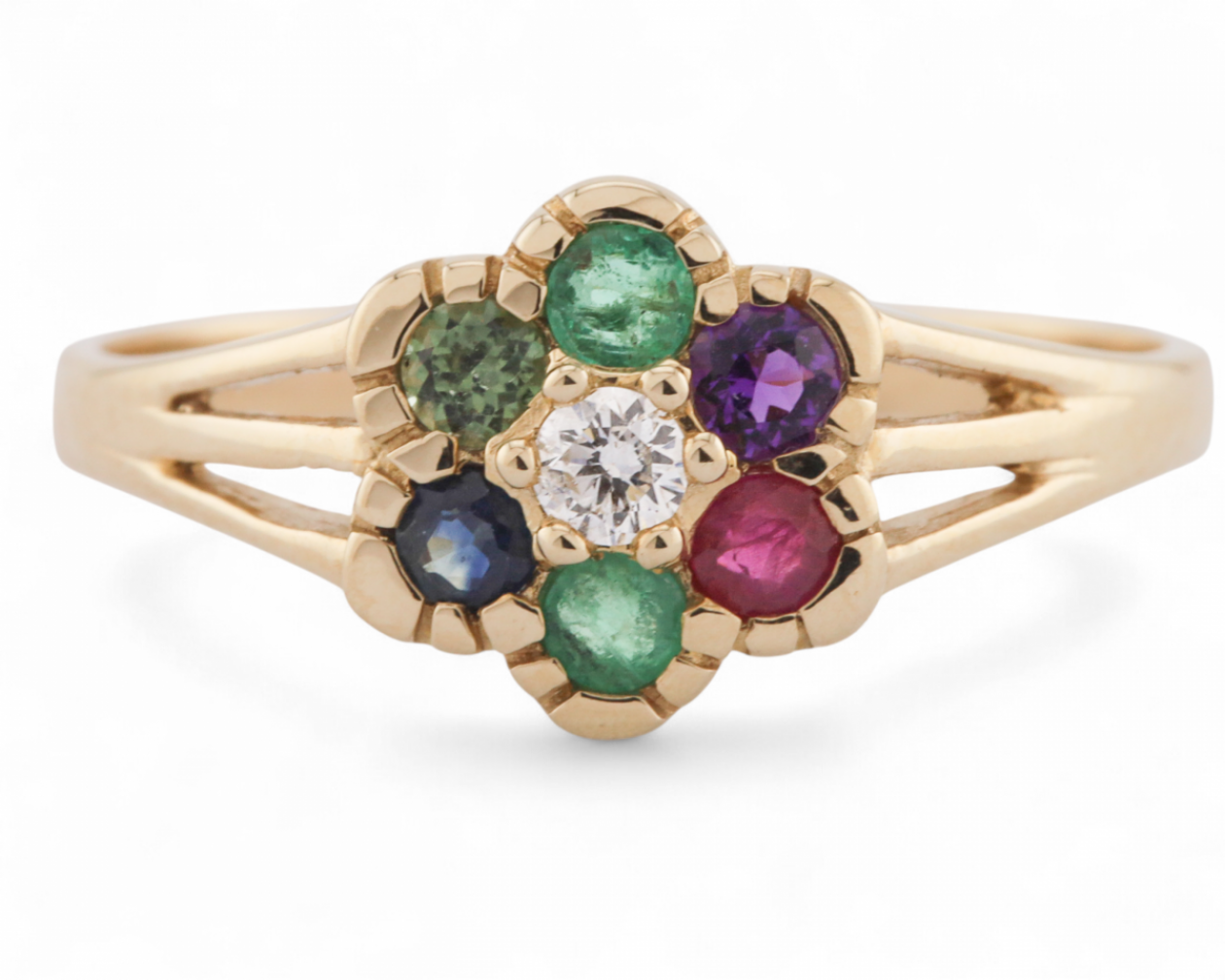 Victorian Style 'DEAREST' Floral Cluster Ring In 9kt Yellow Gold