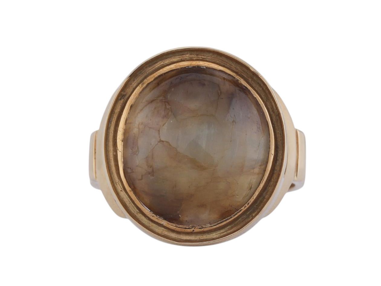 Vintage 15ct Cats Eye Chrysoberyl Signet Ring In 18kt Yellow Gold