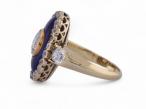 Victorian Diamond Set Oval Blue Enamel Plaque Ring In 15kt Yellow Gold