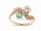 Edwardian emerald and Old Mine cut diamond 'toi et moi' engagement ring in platinum and 18kt yellow gold – Matthew Weldon