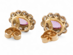 Edwardian Style Pink Sapphire And Diamond Daisy Cluster Stud Earrings in Platinum and 18kt Yellow Gold