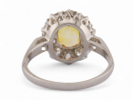 Vintage fancy yellow sapphire and old mine cut diamond oval cluster ring in platinum – Matthew Weldon