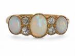 Antique opal and diamond three stone carved ring in 18kt yellow gold – Matthew Weldon