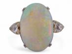 Retro opal solitaire ring with Old Mine cut diamonds in 18kt yellow gold and platinum – Matthew Weldon