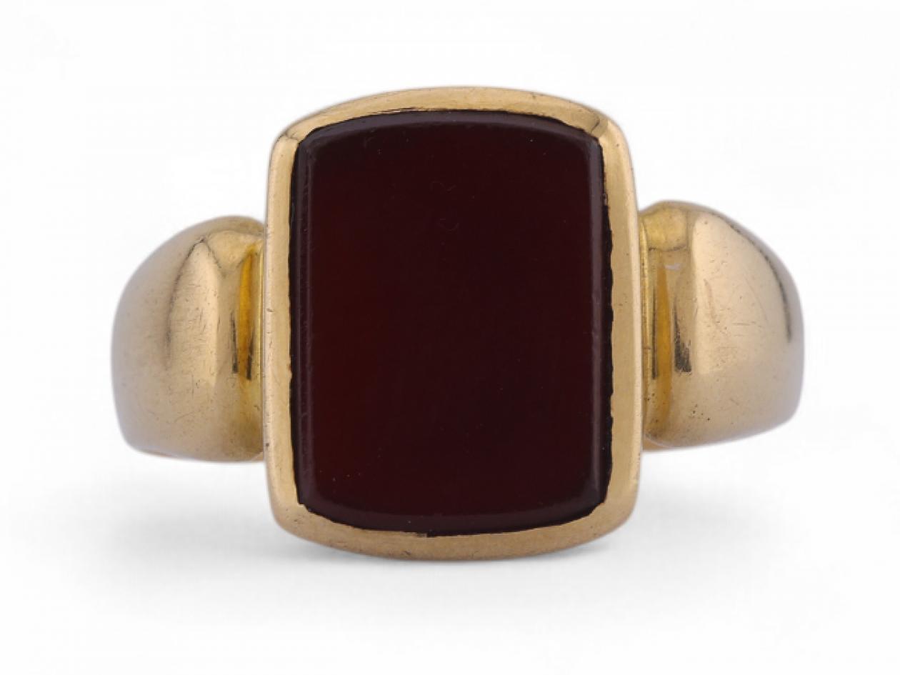 1893 Elongated Rectangular Carnelian Signet Ring In 18kt Yellow Gold1893 Elongated Rectangular Carnelian Signet Ring In 18kt Yellow Gold