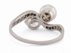 Edwardian Natural Pearl And Diamond 'Toi et Moi' Ring In Platinum