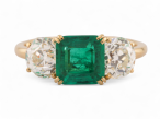 Edwardian platinum three stone ring with square emerald and Old European cut diamonds – Matthew Weldon