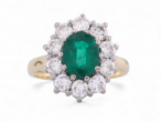 Vintage Zambian Emerald And Diamond Oval Cluster Ring In 18kt Yellow And White Gold