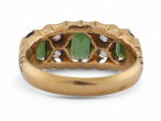 Antique Green Tourmaline And Diamond Three Stone Carved Ring In 18kt Yellow Gold