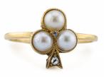 Edwardian Pearl And Rose Cut Diamond Trefoil Ring In 18kt Yellow Gold