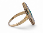 Antique Emerald And Diamond Navette Ring In 18kt Yellow Gold