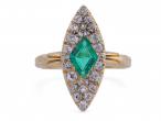 Antique Emerald And Diamond Navette Ring In 18kt Yellow Gold
