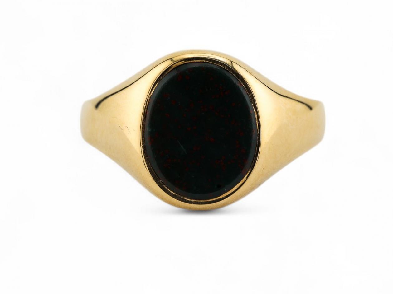 Vintage Oval Bloodstone Pinky Ring In 9kt Yellow Gold