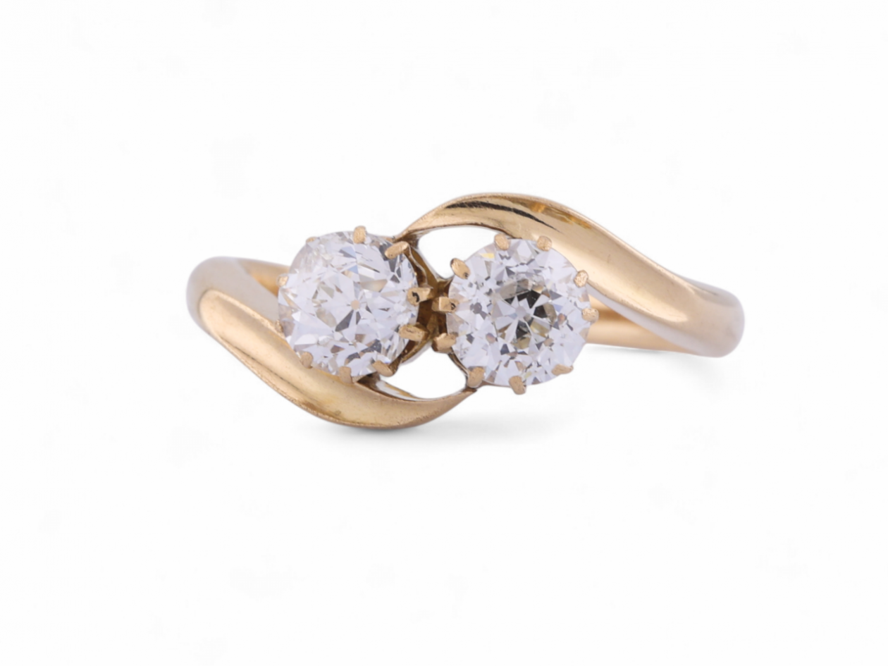 Edwardian Two Stone Diamond Twist In 18kt Yellow Gold