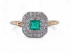 Early Art Deco emerald and diamond octagonal cluster ring in 18kt yellow gold and platinum – Courtville Antiques