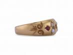 1892 ruby and seed pearl gypsy ring in 15kt yellow gold with Chester hallmark – Courtville Antiques