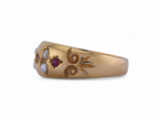 1892 ruby and seed pearl gypsy ring in 15kt yellow gold with Chester hallmark – Courtville Antiques