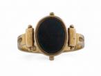 Georgian bloodstone signet ring engraved Boelyn in 18kt yellow gold from Courtville Antiques
