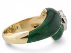 Vintage old mine cut diamond and green enamel ring in 18kt yellow gold | Courtville Antiques