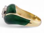 Vintage old mine cut diamond and green enamel ring in 18kt yellow gold | Courtville Antiques