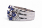 Modern three row sapphire and diamond ring in 18kt white gold