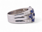 Modern three row sapphire and diamond ring in 18kt white gold