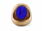 Vintage blue paste cameo signet ring in 18kt yellow gold carved with “Man’s Best Friend” motif