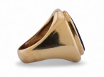 Vintage blue paste cameo signet ring in 18kt yellow gold carved with “Man’s Best Friend” motif
