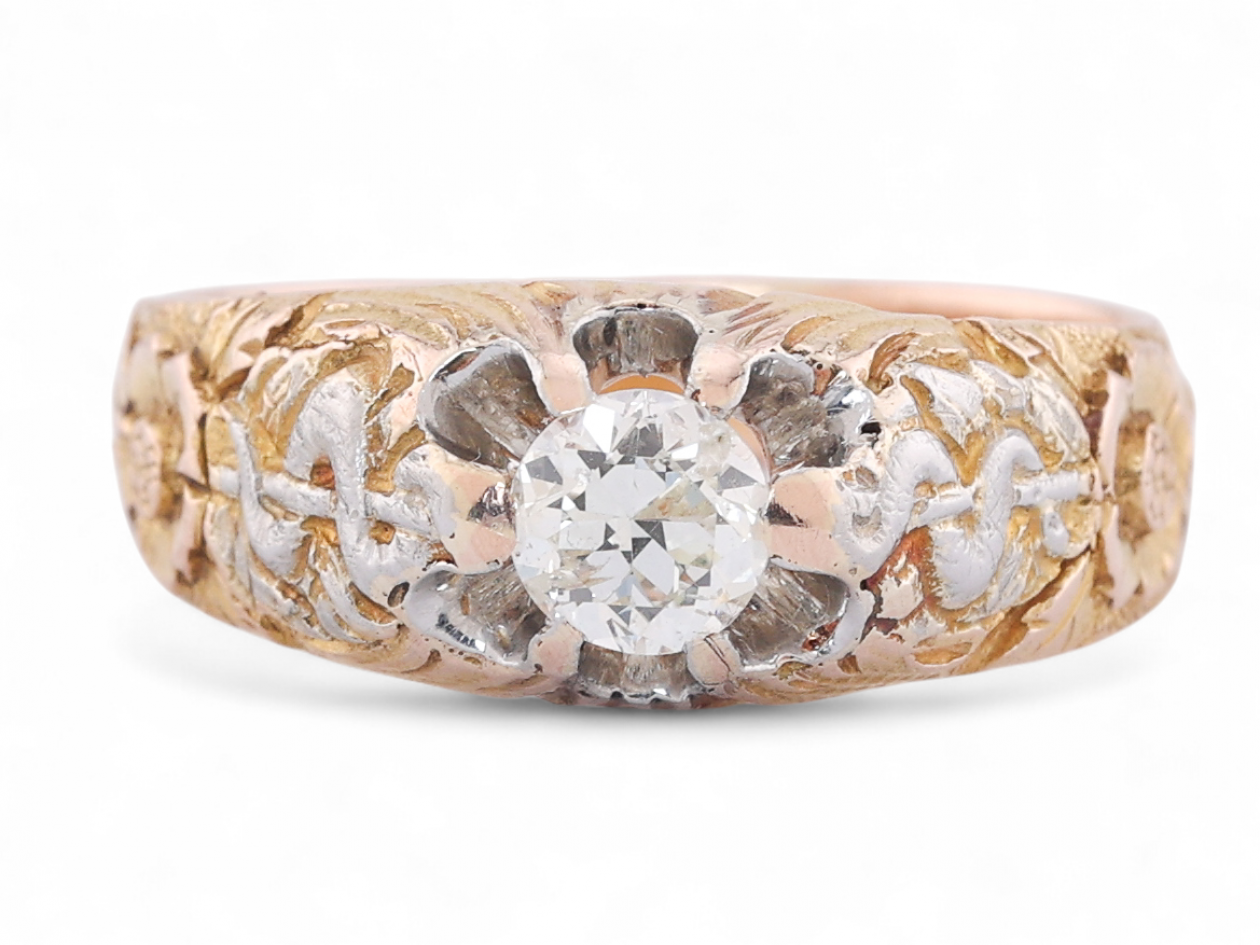 Edwardian old European cut diamond ring in 18kt yellow gold