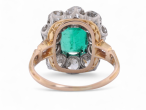 antique emerald and diamond cluster ring in 18kt yellow gold