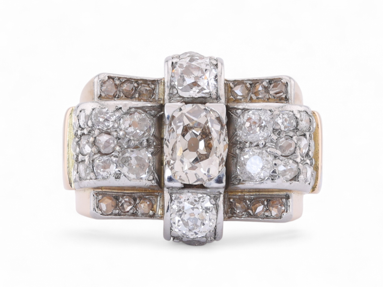 French Diamond Set Tank Ring