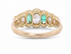 Belle Epoque Emerald And Diamond Seven Stone Ring In 18kt Yellow Gold